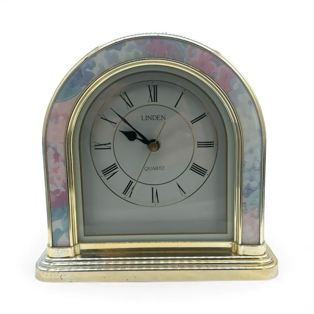 Vintage Linden Quartz Gold and Floral Accent‎ Desk Clock